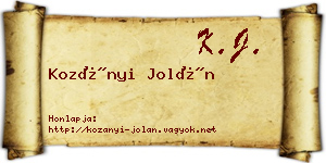 Kozányi Jolán névjegykártya