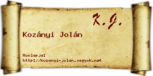 Kozányi Jolán névjegykártya